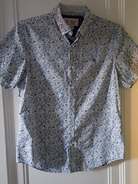 Men's Short-Sleeve Floral Button-Up Shirt - Blue/White